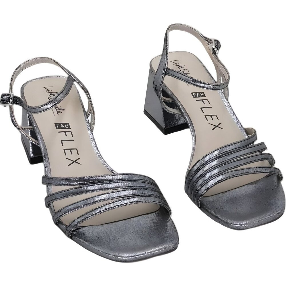 LifeStride Celebrate Block Strappy Sandal Silver Metallic - Women's US 6.5